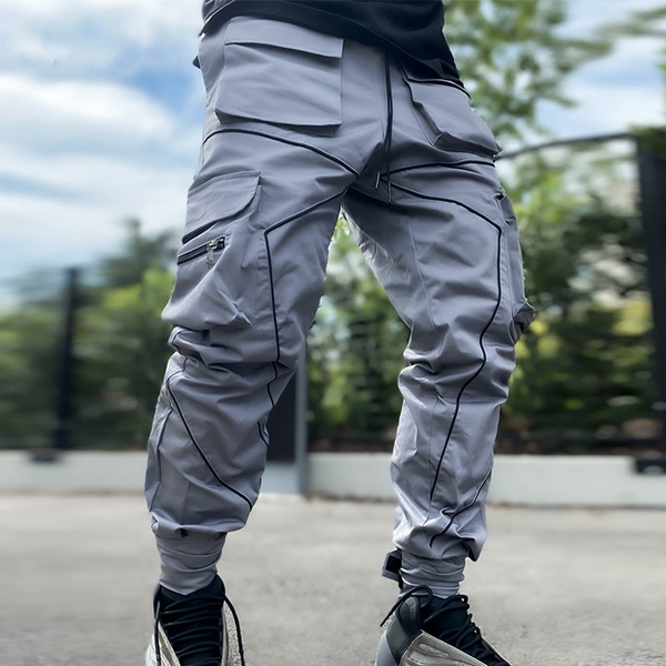Men's Casual Multi-pocket Cargo Pants Loose Straight Leg Outdoor Running  Trousers