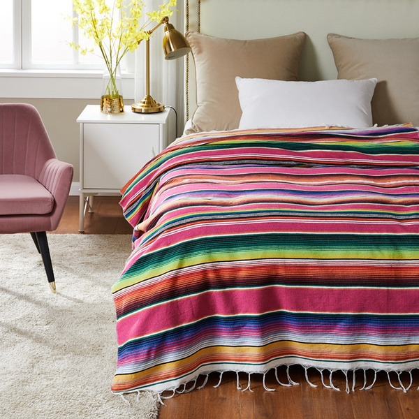 Large Mexican Blanket with Assorted Bright Colors Mexican