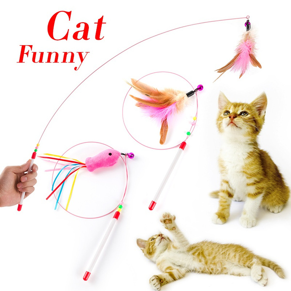 Funny Pet Cat Toy Wire Rod Teasing Cat Stick Feather Fish Bell Beads | Wish