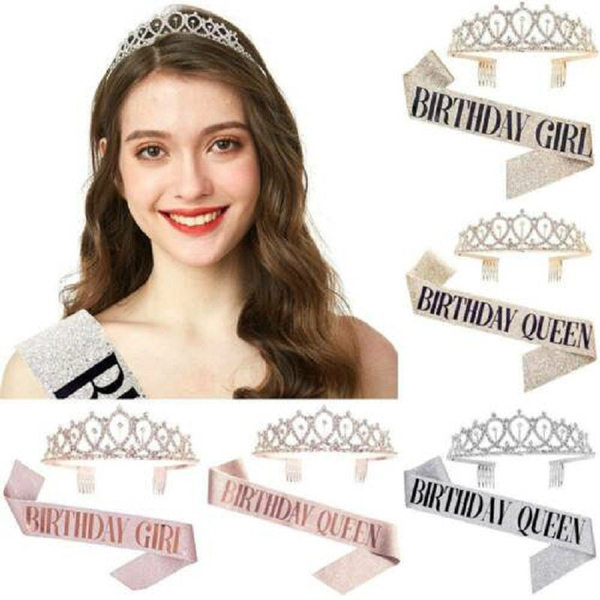 Happy Birthday Girl Sash Tiara Crown Set