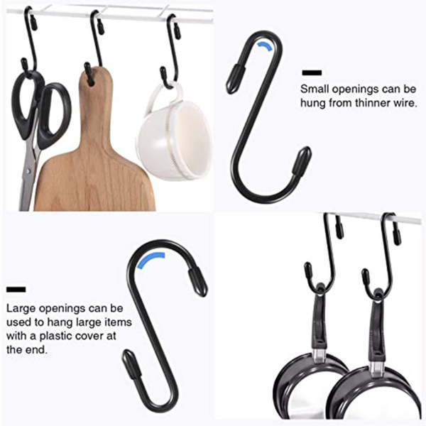 Black S Shaped Hooks Hanging Heavy Duty Hanger For Kitchen Bathroom Bedroom Coat 
