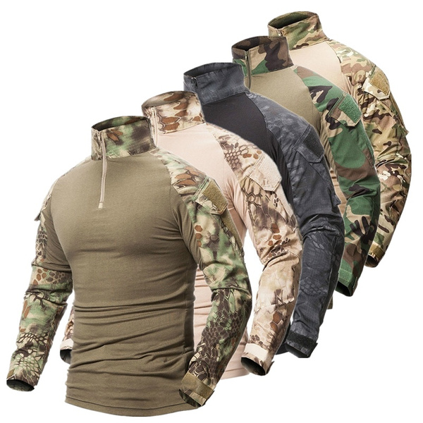 Camouflage T Shirt Mens Tactical Military Shirt Cotton Army Assault Camo Long Sleeve T Shirt 