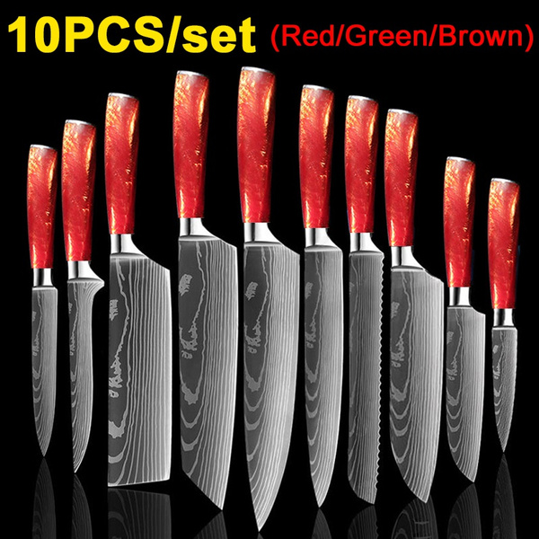 High Quality Kitchen Knives Set Brown Resin handle Cooking Knives