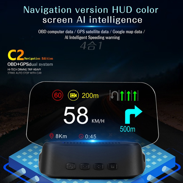 Black Car Hud Display, Obd+gps Head Up Display High Definition