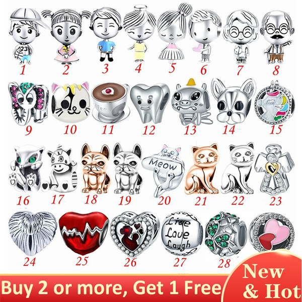 Happy Family Members Grandpa Grandma Dad Mom Children Charm 925 Silver Plated Cute Animal Unicorn Love Heart Bead Charm European Couple Pearl Dream Catcher Pendant Charm For Bracelet Necklace Diy Jewelry Making