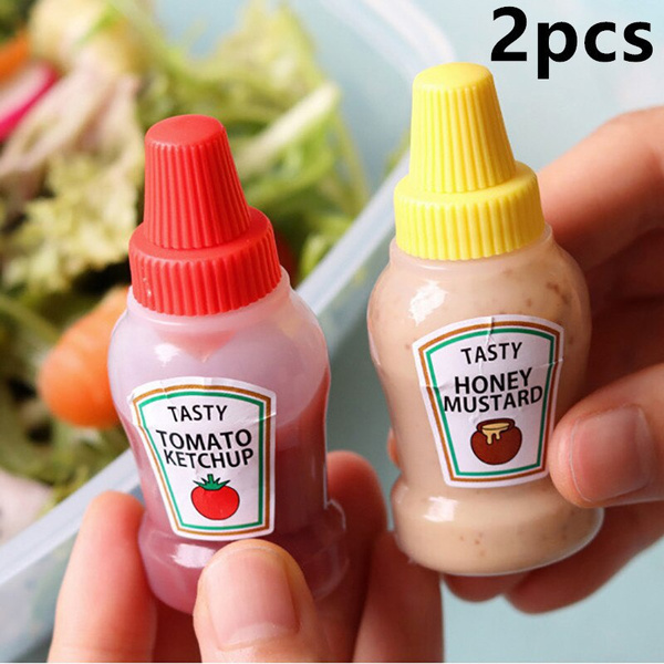 2pcs/set 25ML Mini Tomato Ketchup Bottle Portable Small Sauce Container  Salad Dressing Container Pantry Containers for Bento Box