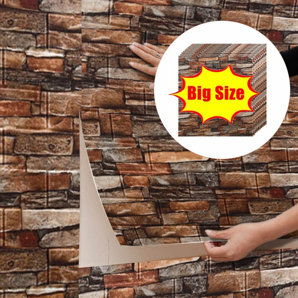 Stone Peel and Stick Wallpaper - Self Adhesive Wallpaper - Peel and Stick Backsplash Wall Paper, or Shelf Paper 3D Faux Textured Stone Wall Look 