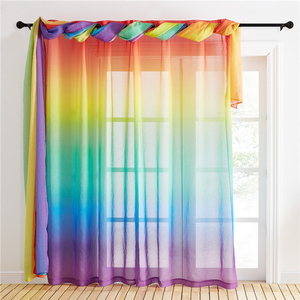 2 1 Panels Christmas Exquisite Transpa Top Grommet Voile Rainbow Curtains With Scarf Curtain For Living Room Bedroom Garden Hotel Window Decor Wish