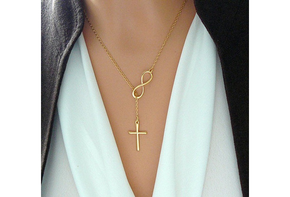 Diamond Infinity Cross Necklace Sterling Silver 17.25