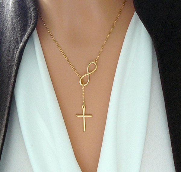 18K Gold chain 8 Choker Statement Cross 