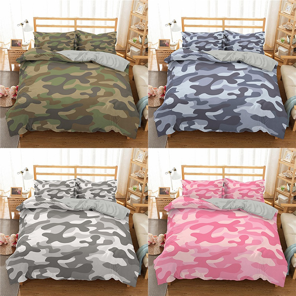 4colors Camouflage Pattern Print Duvet, Grey Camouflage Bedding Set