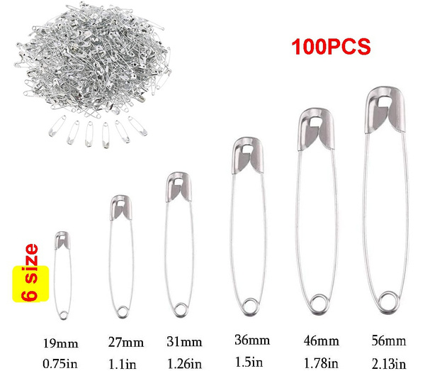 100pcs Needles Safety Pins Silver Assorted Size Small Medium Large Sewing Craft