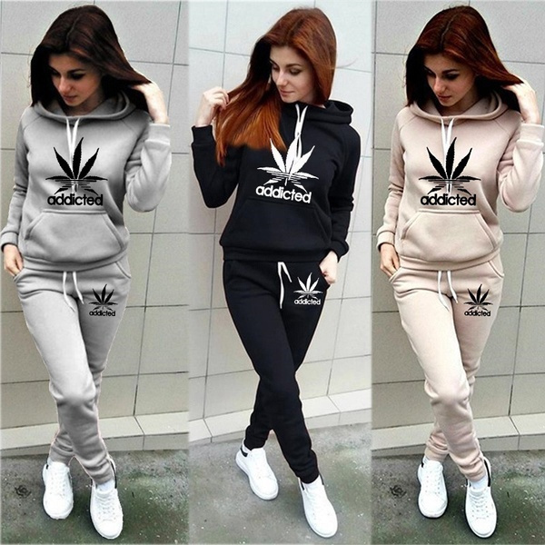 Women's Fashion Tracksuit Casual Track Suits Long Sleeve Hoodies Sport  Jogging L