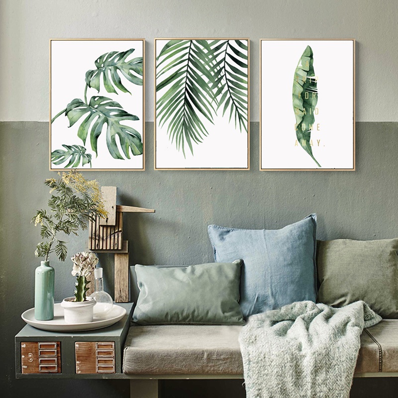 

【no frame】nordic watercolor botanical green leaves canvas painting plant wall art posters and prints wall picture living room decor