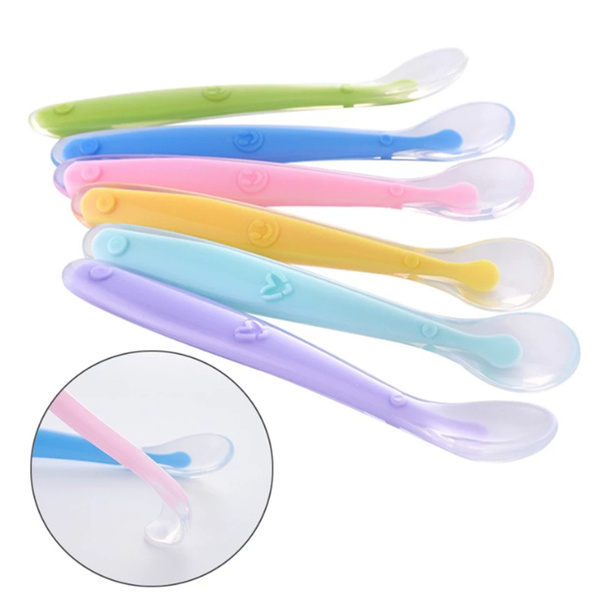 Baby Soft Silicone Spoon Temperature Sensing Children Food Baby Feeding  Tools