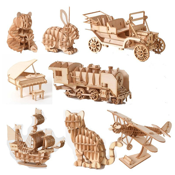 Children 3D Wooden Cat Animal Model Kit Jigsaw Puzzle Assembly Toy Decor SH
