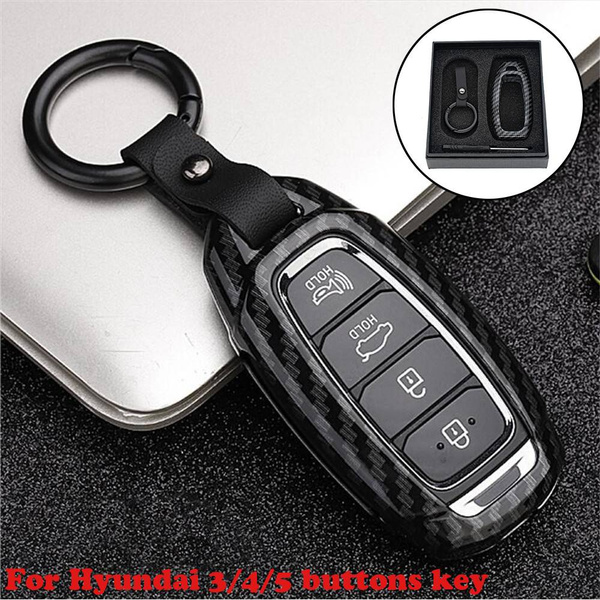 2/3/4 Buttons Carbon Fiber Alloy Car Remote Key Case Cover with Metal  Keychain For Hyundai i30 Ix35 Solaris Azera Elantra Grandeur Ig Accent Santa  Fe Verna Veloster Palisade