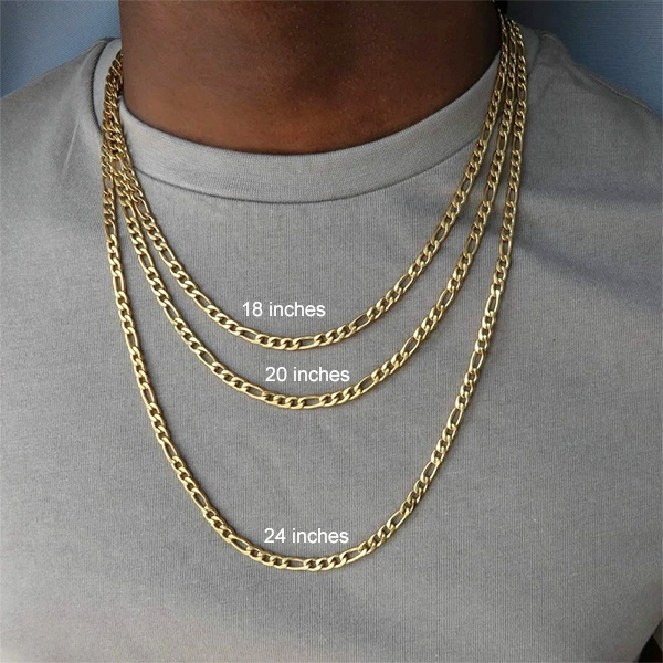 Men's Chain Necklace Solid Surface Filled with Gold Plated and Silver ...