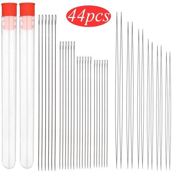 42Pcs Bead Needles Set Big Eye Bead Needles and Long Straight