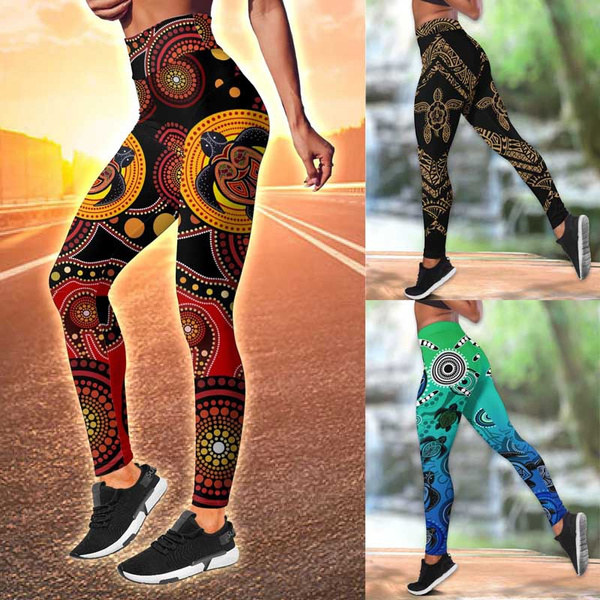New Aboriginal Indigenous Turtle Dot Painting Sports Tight Long Leggings  Yoga Pants Plus Size Women's Summer Pants