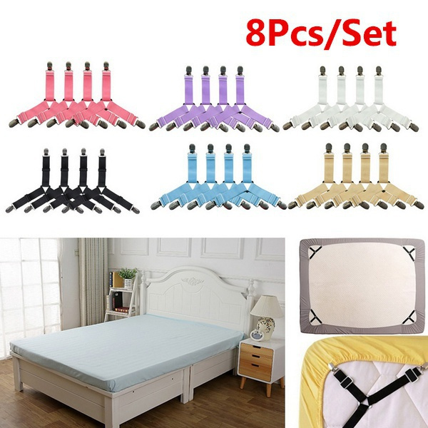 4pcs/set Elastic Bed Sheet Grippers Belt Fastener Clips Mattress