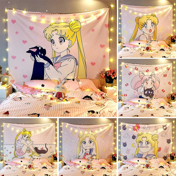 Macrame anime tapestry cute sailor moon room decor college dorm decoration kawai 