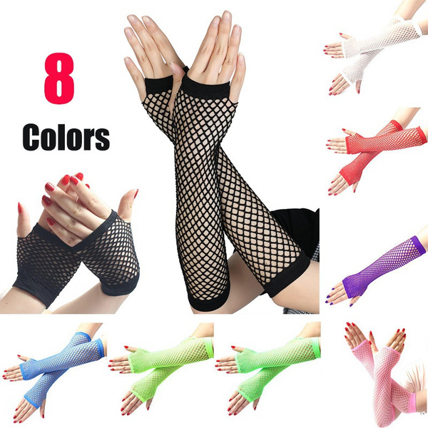 Lace Mesh Fishnet Gloves Ladies Sexy Party Dance Fingerless Long