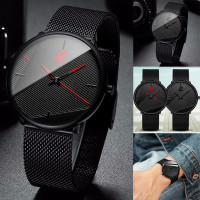 Fashion Mens Business Black Watches Luxury Stainless Steel Ultra Thin Mesh Belt Quartz Men Wrist