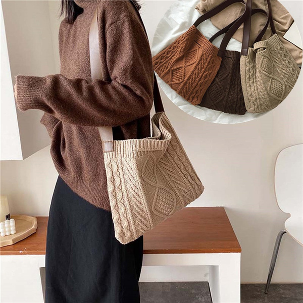  SLATIOM Winter Female Soft Solid Color Tote Bag Women Korean  Style Soft Crochet Braid Shopping Top-Handle Handbag (Color : B, Size : One  Size) : Clothing, Shoes & Jewelry
