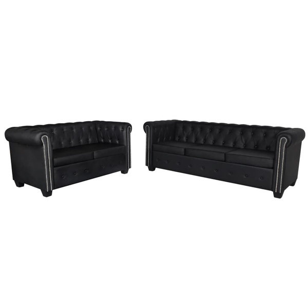 Chesterfield sofa 2-seater and 3-seater imitation leather black ...
