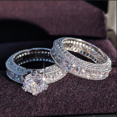2 pieces/set Women's Fashion Geometric Ring Shiny Zircon Ring Princess Wedding Ring Set Birthday Valentine's Day Gift Accessories Jewelry