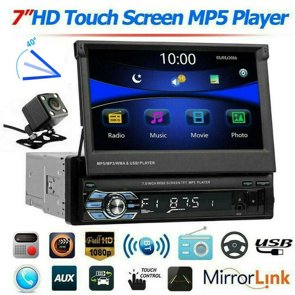 7 Single 1 DIN Flip out Touch Screen Car MP5 Stereo Radio Bluetooth with  Camera