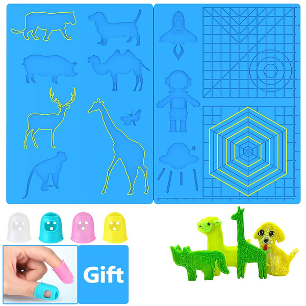 Super Large Multi-Shaped Silicone 3D Printing Pen Basic Template Printing  Mat with 4 Finger Protectors 3D Pen Mat Gift for 3D Beginners/Kids/Adults