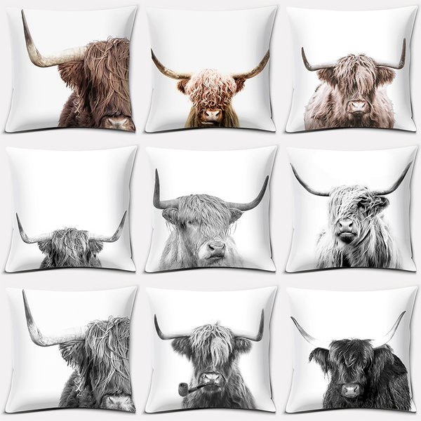 (18 Inches * 18 Inches) Scottish Highland Cow Pattern Super Soft Pillow 