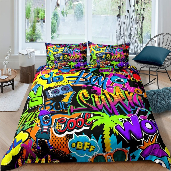 Hippie Graffiti Bedding Set Urban Street Art Graffiti Duvet Cover Set ...