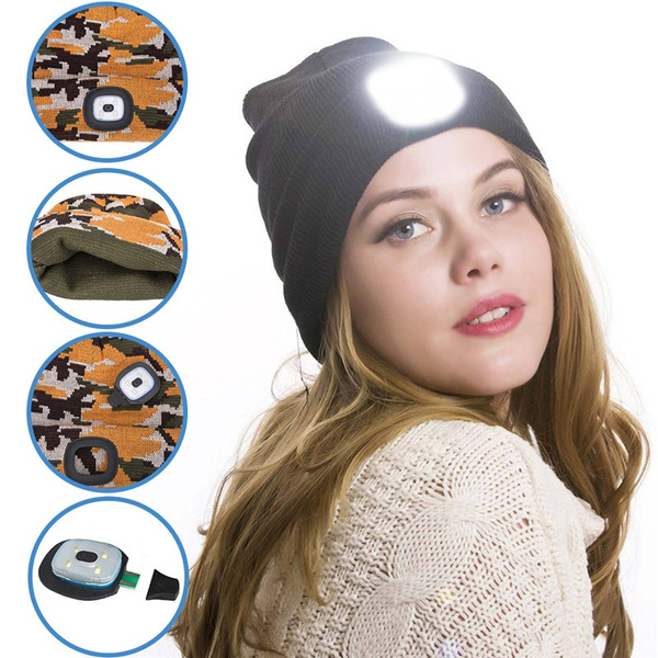 4 LED Glowing Warm Beanie Hat Hands 