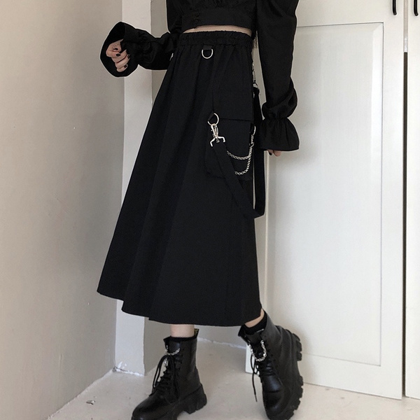 Strap Women Girl Punk Cargo Skirt Pocket Frill Chain Japanese Goth ...