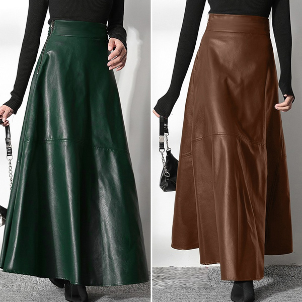 brown leather maxi skirt
