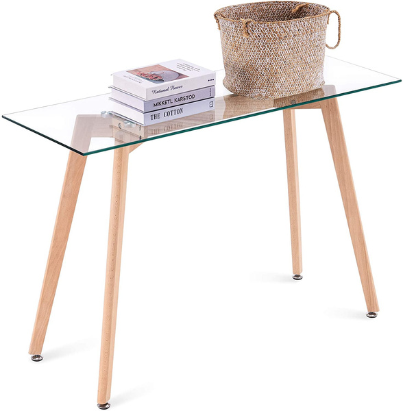 Ivinta Narrow Glass Desk Modern, Small Console Table Glass Top