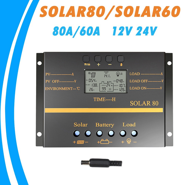 80A 60A Solar Panel Charge Controller PWM 12V 24V Auto LCD USB  Battery Charger 