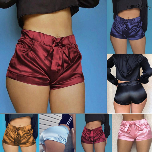 Soft Pink Silk Satin Shorts Women Sexy 