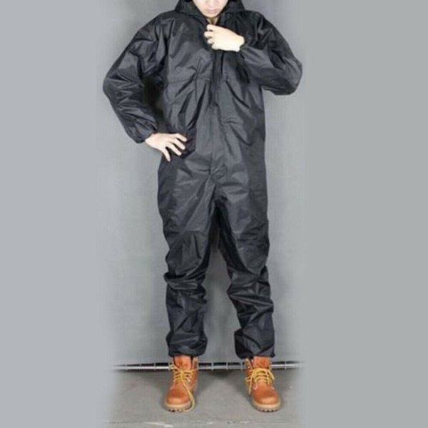 Men Rain Coat One-piece Biker Waterproof Overalls Suit PVC Jacket ...