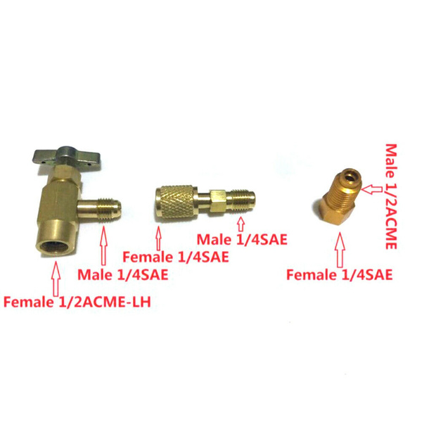 3PC R1234yf,R134a,R12 Refrigerant Can Tap Adapter Fittings 1/4SAE