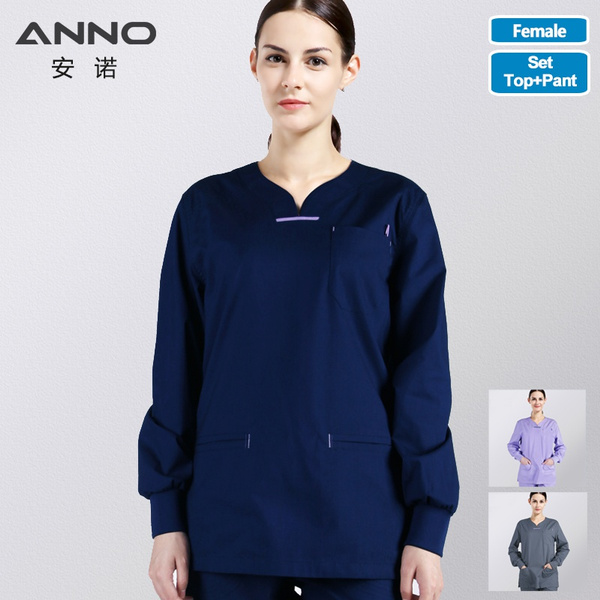 ANNO Elasticity Cotton Spandex Body Nurse Uniform For Women Men Scrubs Suit  Dental Hospital Set Work Wear Beauty Salon Clothing