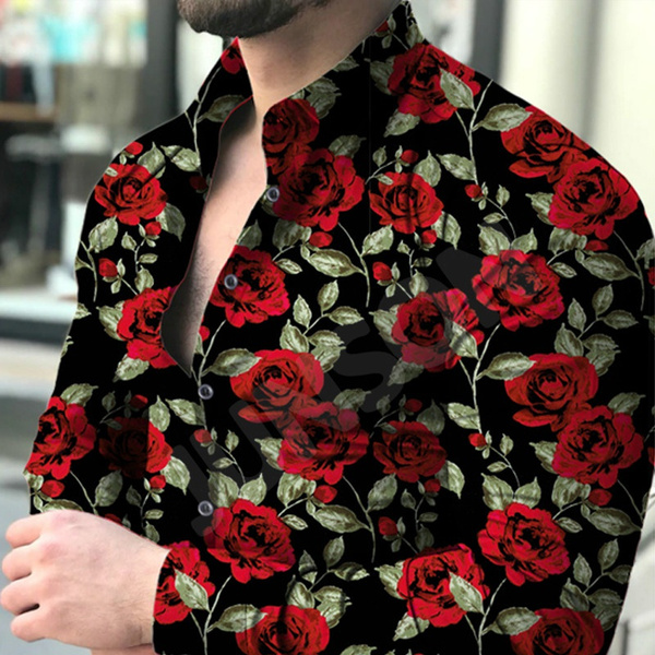 Mens black shirt shop with red roses