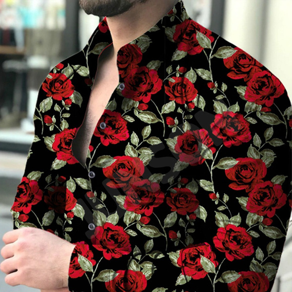 MEN`S Flower Shirt/Floral Shirt Autumn Winter Long-sleeve Button Up Shirt  Fashion Male Casual Blouse (S-3XXXL)