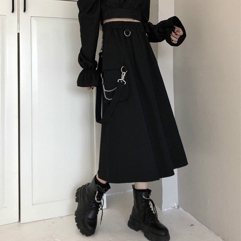 Lady Girl Strap Punk Cargo Skirt Pocket Goth Frill Chain