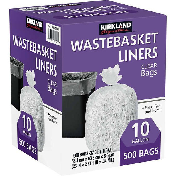 Kirkland Signature 10Gallon Wastebasket Liner, Clear, 500count Wish