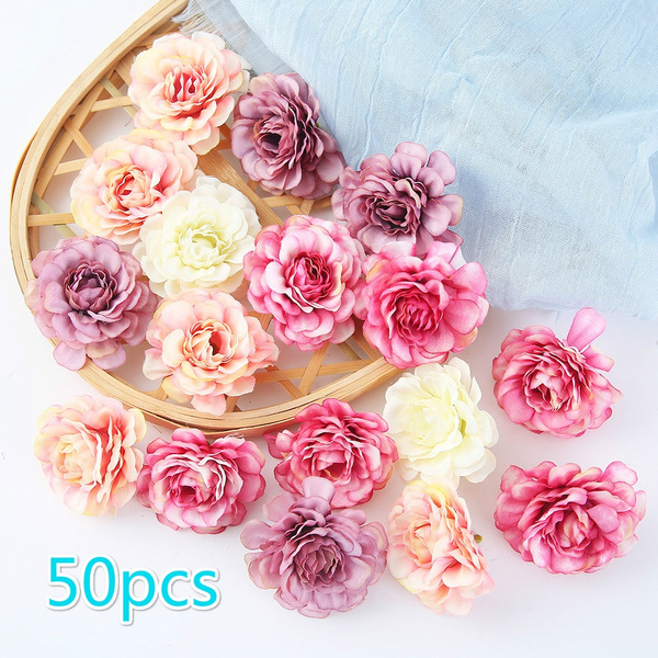 10/20/50pcs Artificial Flowers Silk Rose Head Wedding Decorations for ...