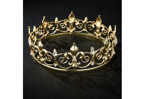 Men's Imperial Medieval Fleur De Lis Gold King Crown 5.5cm High 18cm Diameter 
